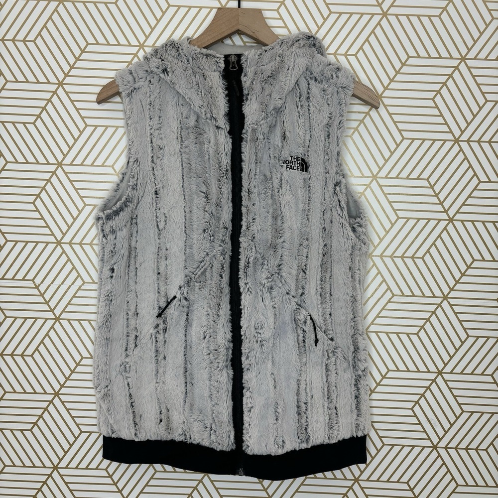 THE NORTH FACE Gray FURLANDER Faux Fur Hooded Vest Full Zip Women's Medium Soft